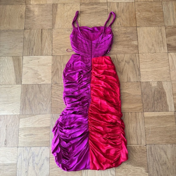 Amur 4 Persey Twist Strap Dress Raspberry Sorbet Red Purple Cowl Neck Ruched - Picture 3 of 7